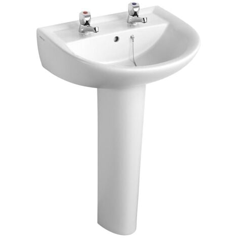 Armitage Shanks Sandringham 21 Basin with Full Pedestal 550mm Wide - 2 Tap Hole