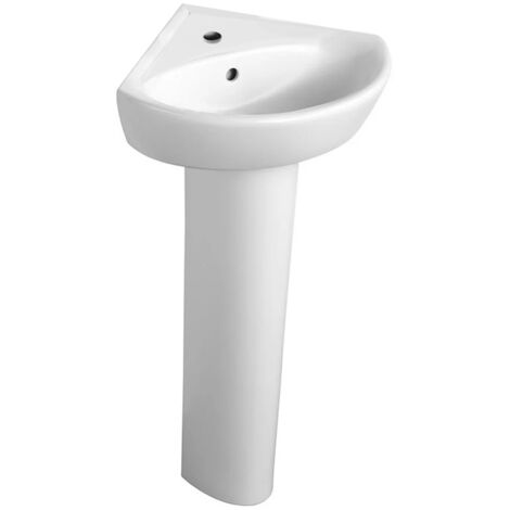 Armitage Shanks Sandringham 21 Corner Basin with Full Pedestal 480mm Wide - 1 Tap Hole