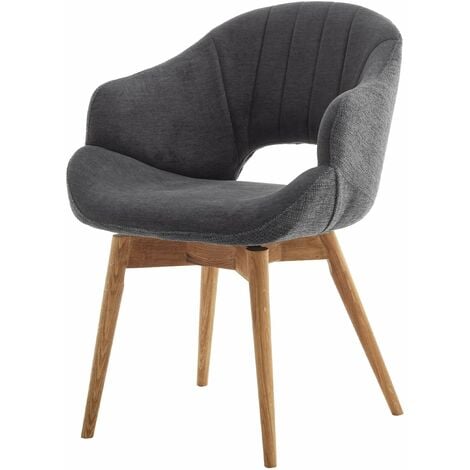 MASSIVART® Armlehnstuhl Microfaser anthrazit - Wildeiche geölt - ROATAN - Die Möbelfundgrube