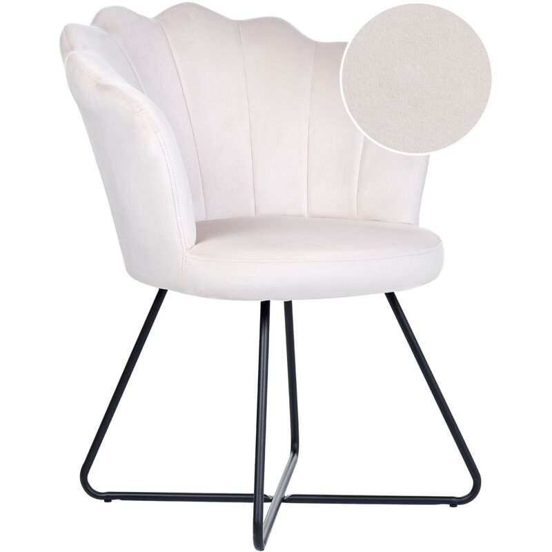 Beliani Armless Chair Round Seat Shell Back Vintage Design Velvet Upholstery Off-white Lovelock