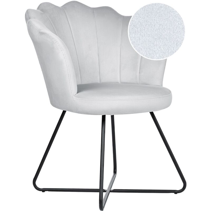 Beliani Armless Chair Round Seat Shell Back Vintage Design Velvet Upholstery Grey Lovelock