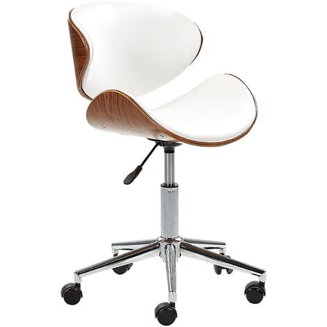 Armless Swivel Office Chair Adjustable Base White Faux Leather Rotterdam - White