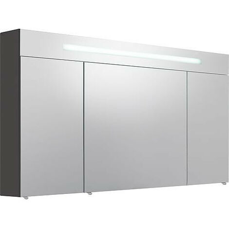 Armoir à glace avec cache lumineuse, anthracite brillant 3 portes, 1200x740x160mm