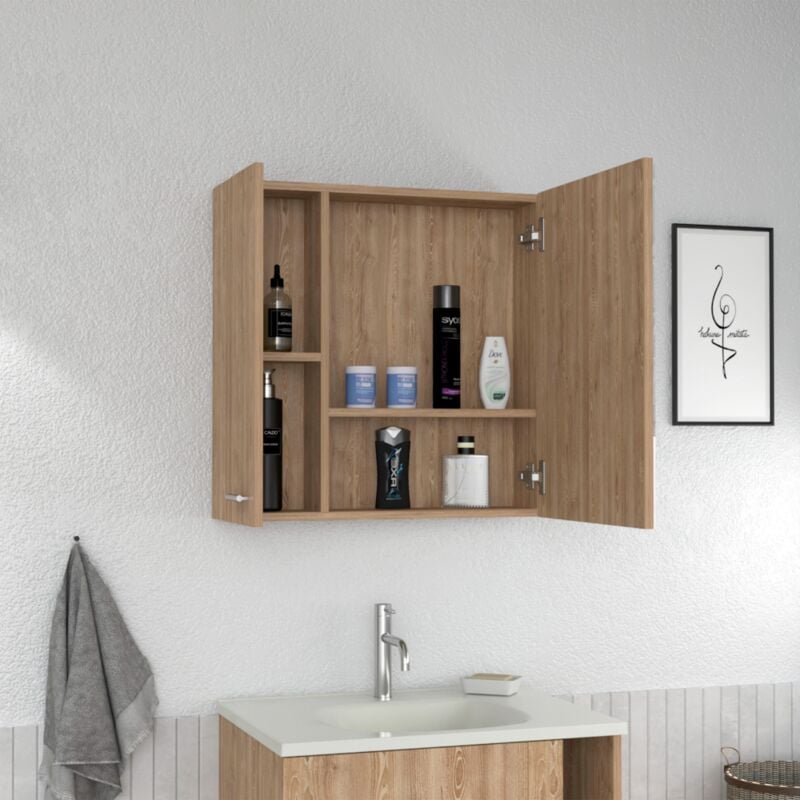 Tuhome Concept - Armoire murale Barcelona avec miroir, avec étagères 23.6CM l x 23.6CM p x 5.8CM h x 5.8CM l x 5.8CM p Miel