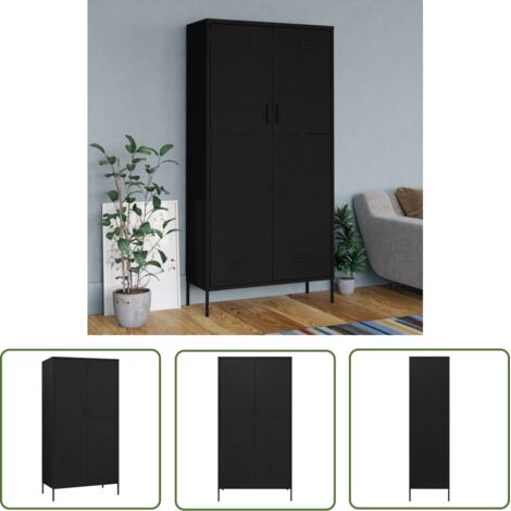 Armoire 1 penderie 4 étagères réglables Klako 90cm - Acier mat-Noir