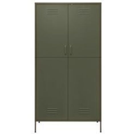 Armoire 1 penderie 4 étagères réglables Klako 90cm - Acier mat-Vert olive