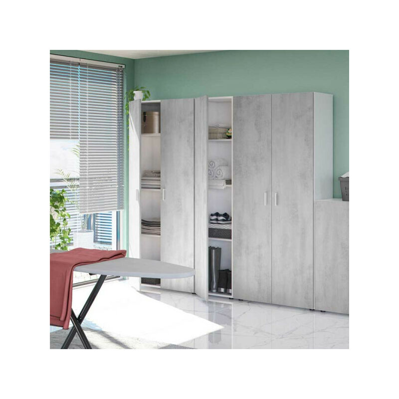 Dansmamaison - Armoire 1 porte battante Blanc/Béton - siminti - l 41 x l 37 x h 182 cm
