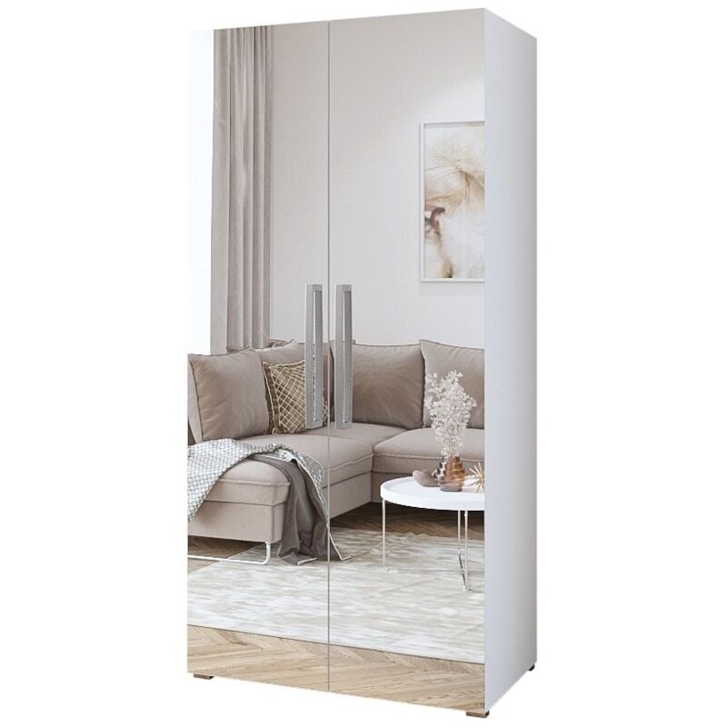 Meublorama - Armoire design 100 cm 2 portes avec grands miroirs collection jupiter