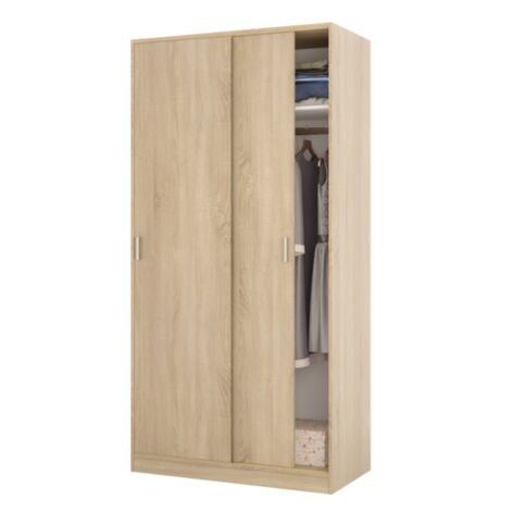 Armoire 100x50x200h cm avec 2 portes coulissantes et 1 étagère chêne canadien – Pino