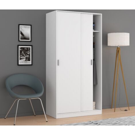 Armoire 100x50x200h cm avec 2 portes et 1 étagère blanc mat – Sofora