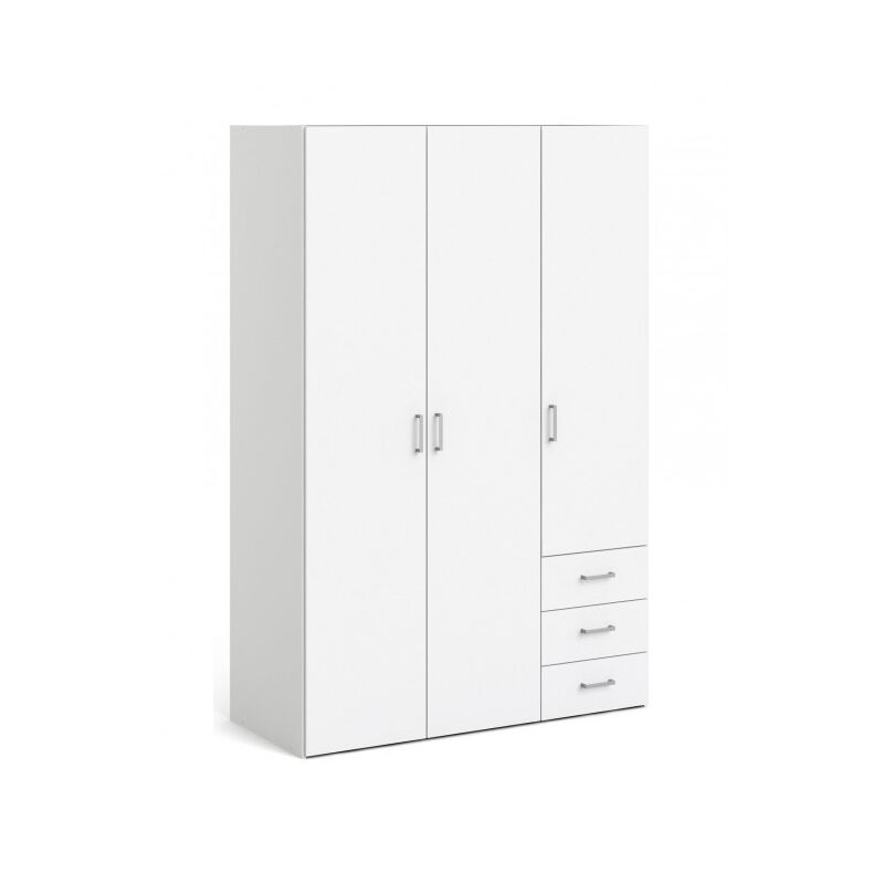 Armoire 115x175H cm blanc mat avec trois portes et trois tiroirs | Blanc