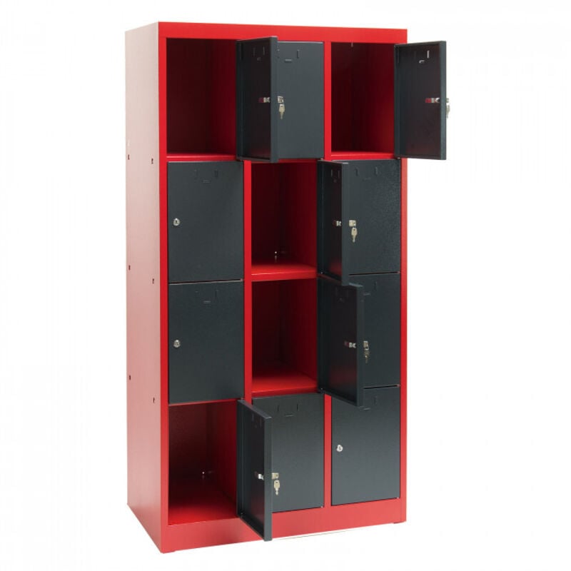 Armoire 12 casiers - collectivités - atelier - école -Rouge/Gris - DEMA