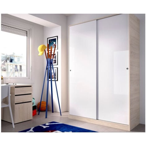 ABITARE Armoire 120x204h blanc brillant et chêne naturel - Venere