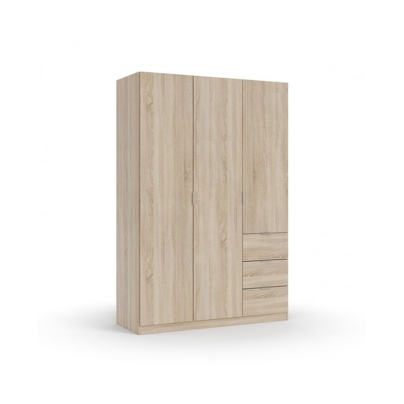 Armoire 135xH200 cm chêne canadien avec trois portes et trois tiroirs | Roble Canadian