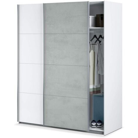 Armoire 150x200H cm Blanc mat et Ciment avec 2 portes coulissantes | Couleur