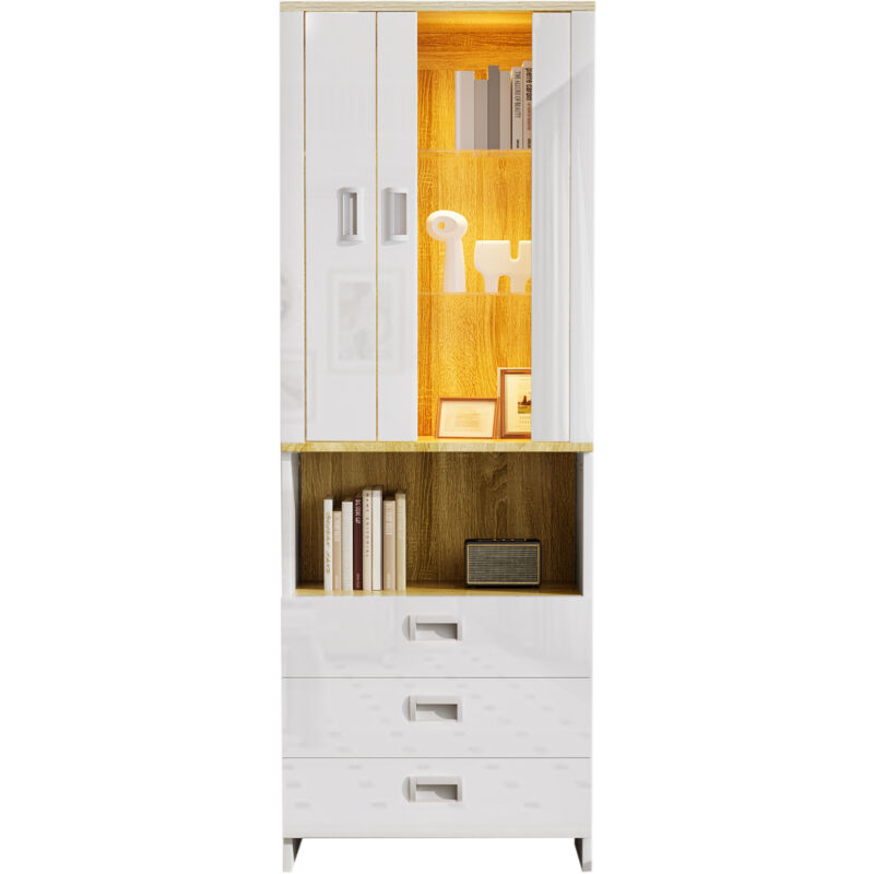 Liberté - Armoire 181.5x65x35cm, armoires en verre transparent, éclairage led réglable ,avec façade blanche haute brillance