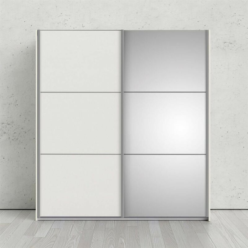 Armoire 182x200H cm Blanc mat avec porte coulissante à miroir | Blanc