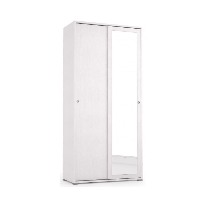 Armoire 90xH195 cm Blanc frêne avec deux portes coulissantes et un miroir | Blanc