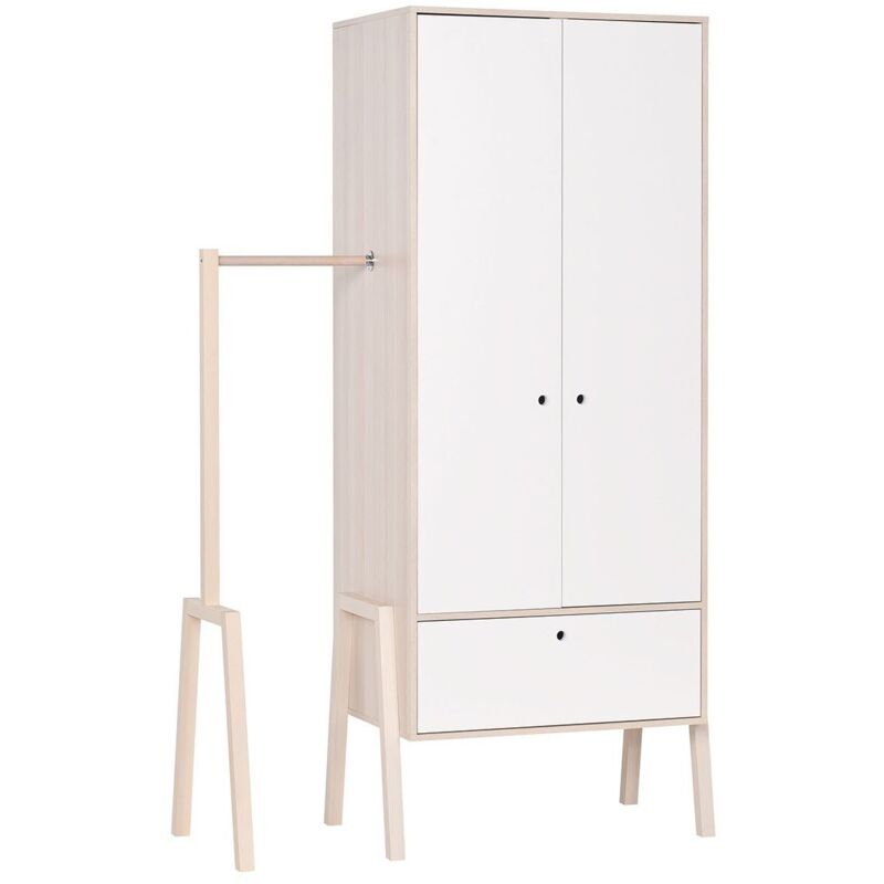 Calicosy - Armoire 2 portes 1 tiroir avec penderie et 1 porte manteau - spot