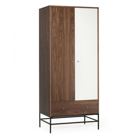 Armoire 2 Portes & 1 Tiroir "Flo" 190cm Noyer & Blanc
