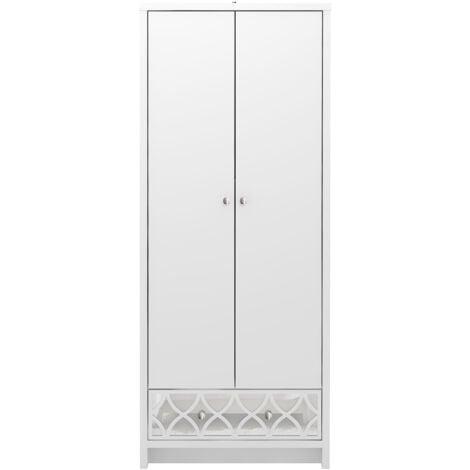 Armoire 2 portes 1 tiroir GALANO Iris – Meuble de chambre à coucher avec rail de suspension et tiroir, organiseur de rangement pour armoire – Couleur Blanc