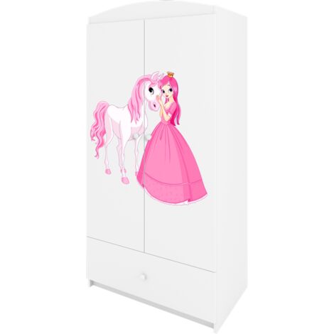 Armoire 2 portes 1 tiroir Kocot Kids Babydream La princesse et le cheval - Blanc