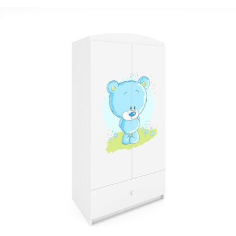 Armoire 2 portes 1 tiroir Kocot Kids Babydream Ourson bleu - Blanc