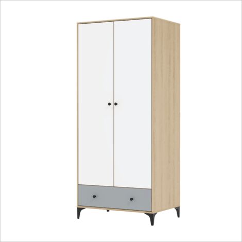 Armoire 2 portes 1 tiroirs , Armoire de rangement, Armoire chambre GALANO Emory - 78.9cm L X 55.3cm W X 180.2cm H – Couleur chêne d'oslo