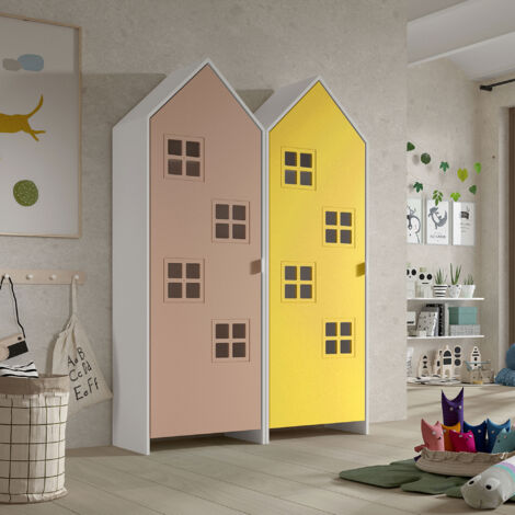 Armoire 2 portes 155x37x171cm rouge et jaune - CASMY