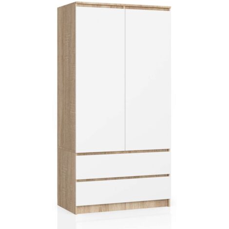 Armoire : 2 portes / 2 tiroirs, 90 × 180 × 51 cm, chêne sonoma & blanc mat