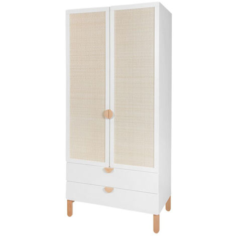 Armoire 2 portes 2 tiroirs Bellamy Laurie Blanc et bois