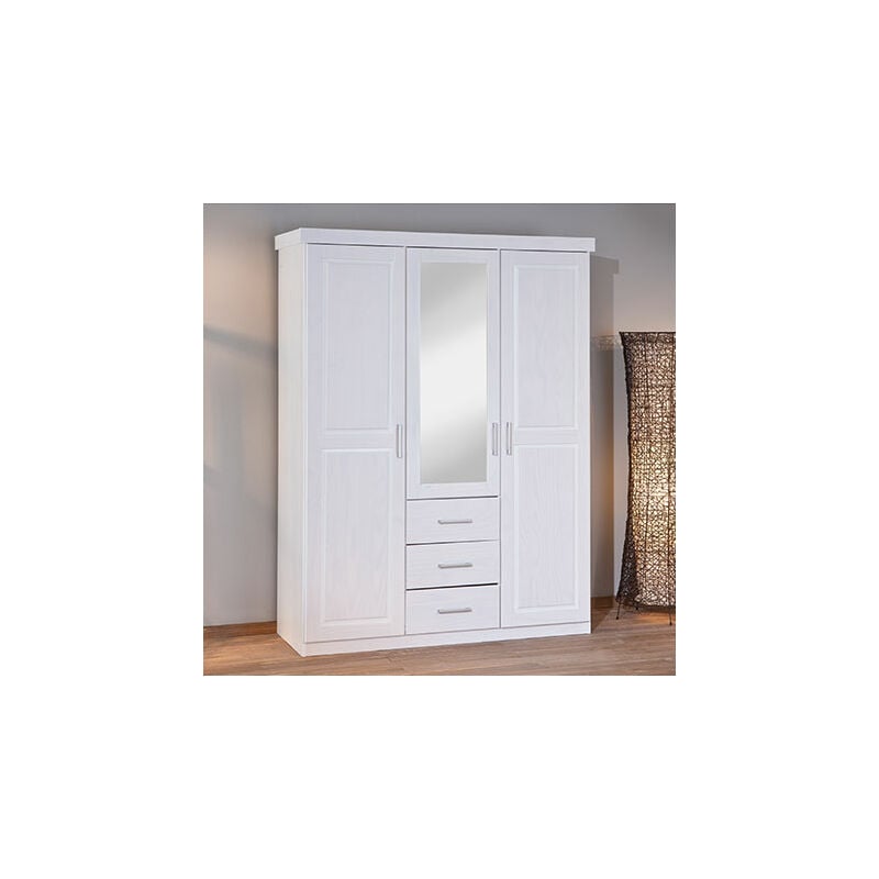 Inter Link - Armoire 3 portes et 3 tiroirs en pin massif laqué blanc