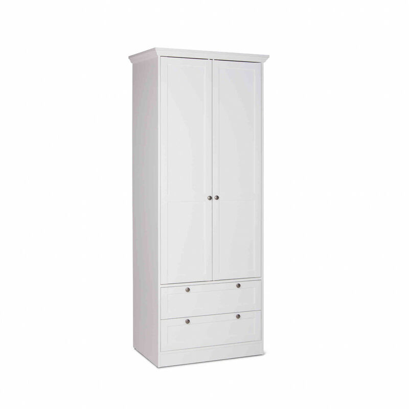 Terre De Nuit - Armoire 2 portes 2 tiroirs en bois coloris blanc - AR7012 - Blanc