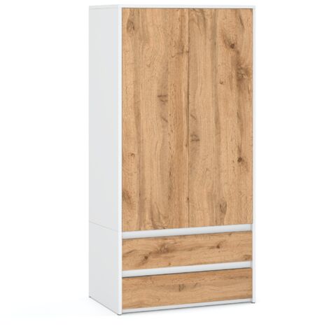 Armoire 2 portes 2 tiroirs "Hit" - Blanc mat / Chne Wotan - Élégante et moderne - Gain de place