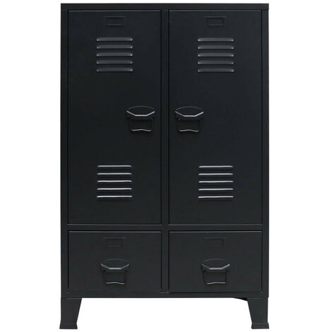 Armoire 2 portes 2 tiroirs métal noir industriel Kibane 68cm