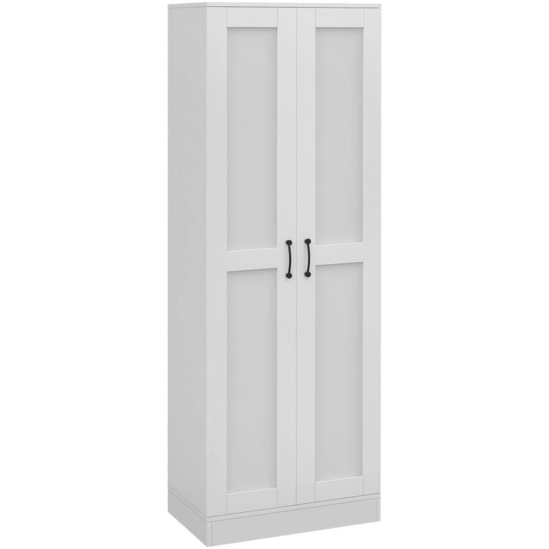 Armoire 2 portes 4 étagères dim. 60L x 36,5l x 175H cm poignées métal noir panneaux blanc
