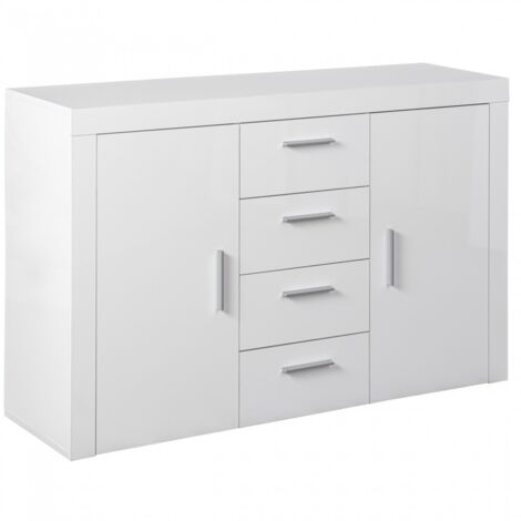 Armoire 2 portes 4 tiroirs cm134x40x86h buffet armoire laque' blanc
