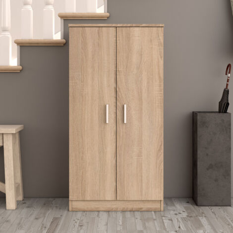 Armoire 2 portes 55x36x108 cm en bois décor chêne clair