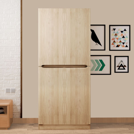 Armoire 2 Portes 70x170cm - Avec Penderie & Rangements - Pour Chambre, Couloir - Bois Naturel