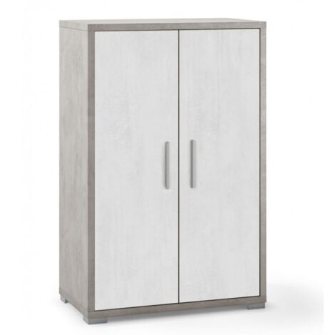 Armoire 2 portes 71L x 41P x H110 – Finition ciment et blanc mat – Sarmog