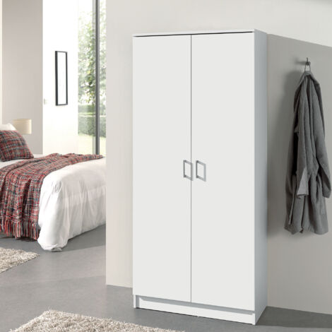 Armoire 2 portes 80x40x180 cm décor blanc - RANGO