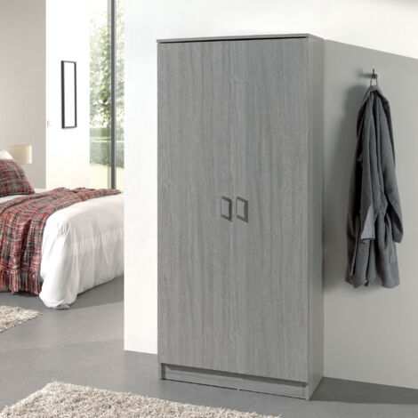 Armoire 2 portes 80x40x180 cm décor chêne grisé - RANGO