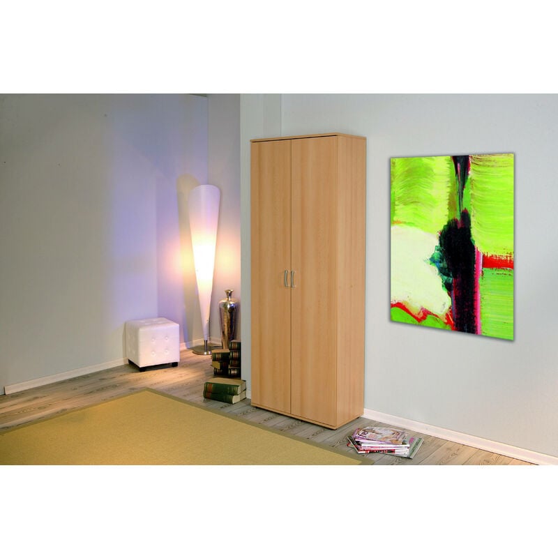 Armoire à deux portes avec étagères en stratifié, couleur hêtre, Dimensions 70 x 189 x 34 cm