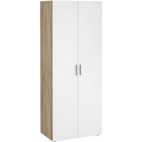 Armoire 2 Portes Arg, Chambre à Coucher 5 Étagères, Porte-Manteaux, 49,75x200,9h cm Chêne Marron