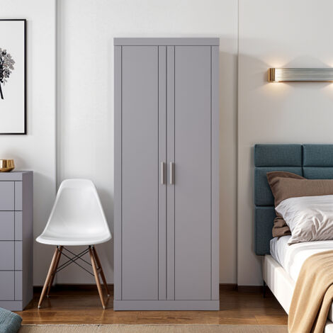 Armoire  2 portes, Armoire de rangement, Armoire Multifonctionnelle en Bois  GALANO Kimberley , 69.8cm L X 52.7cm W X 180.5cm H , Meuble de chambre à coucher avec rail de suspension, organisateur de r