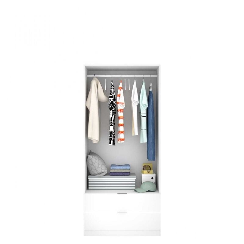 Armoire 2 portes avec 2 tiroirs lincoln - Blanc - Blanc