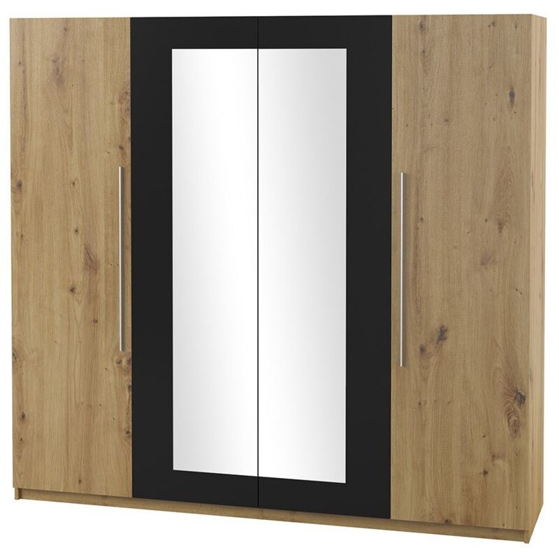 Meublorama - Armoire irina 4 portes avec miroirs - chêne et noir - 228 x 57 x 214 cm
