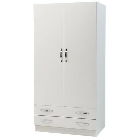 Armoire 2 portes avec tiroirs en Frêne Blanc Cm 91x52xH 210