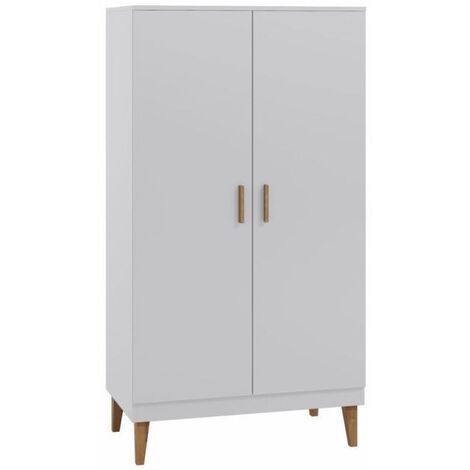 Armoire 2 Portes blanche et pieds en bois de chêne Blanka