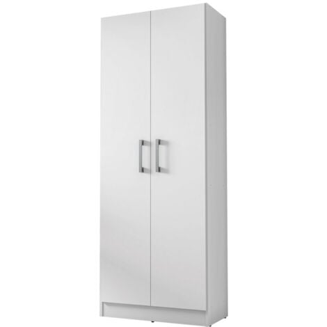 BEAUX MEUBLES PAS CHERS Armoire 2 Portes Blanche Multifonctions 5 Niches L 61 H 160.6 P 31.5 cm